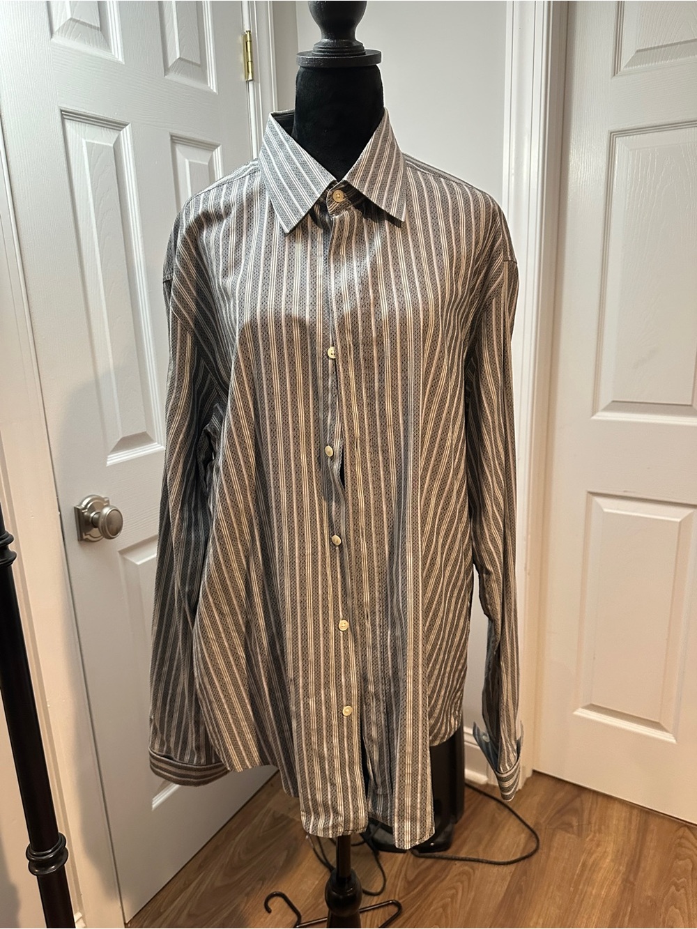 Hugo Boss Vertical Gray & White Stripe Dress Shirt